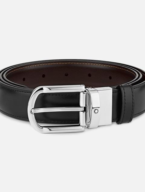 Horseshoe buckle black/brown 30 mm reversible leather belt