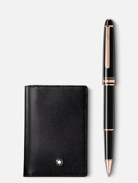 Set with Meisterstück rose gold-coated Classique rollerball and business card holder with gusset